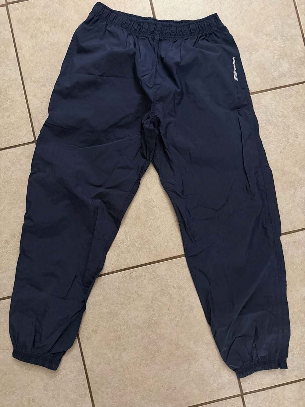 Vintage Reebok Track Pants Size M Navy Blue Nylon Windbreaker